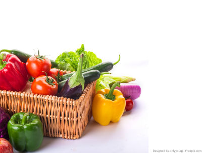 Obst und Gemüse in einem Korb.